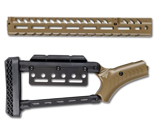 1854 M-LOK Lever Stock Set (FDE) erbjuder lättviktsdesign, robust konstruktion, 24 M-LOK slots och enkel installation för Smith & Wesson 1854.
